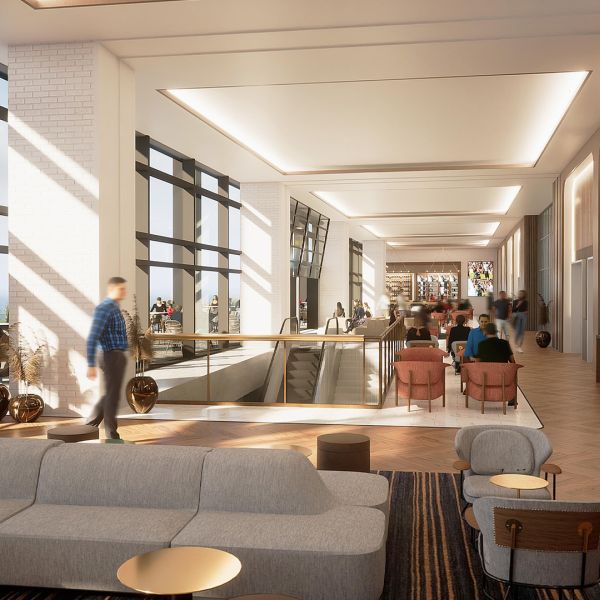 Rendering of the inside of a suite lounge at New Nissan Stadium