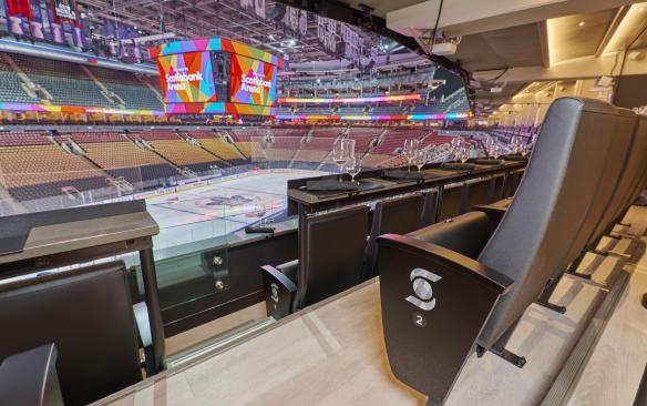 View from inside a lounge overlooking the rink at Scotiabank Arena