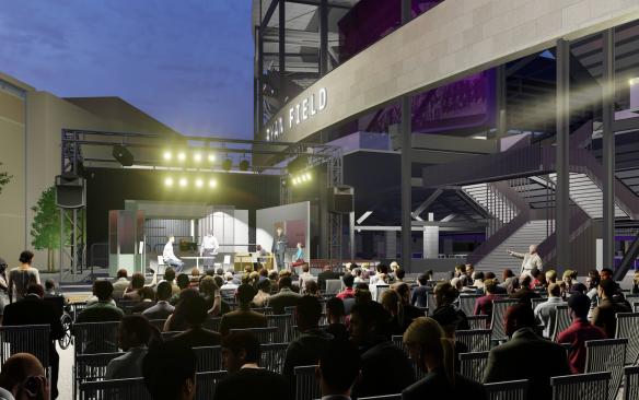Rendering of people watching a play at the new Ryan Field at Northwestern University