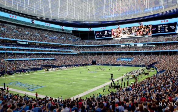 Rendering of the interior bowl and field of New Nissan Stadium 