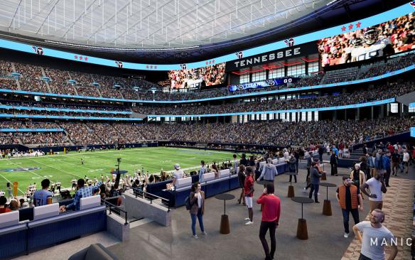 Rendering of the interior bowl and field of New Nissan Stadium highlighting premier seating