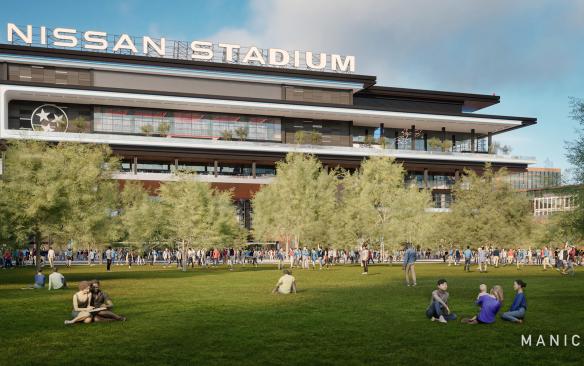 Rendering of the lawn outside of New Nissan Stadium