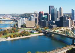 Drone shot of Pittsburgh, Pennsylvania